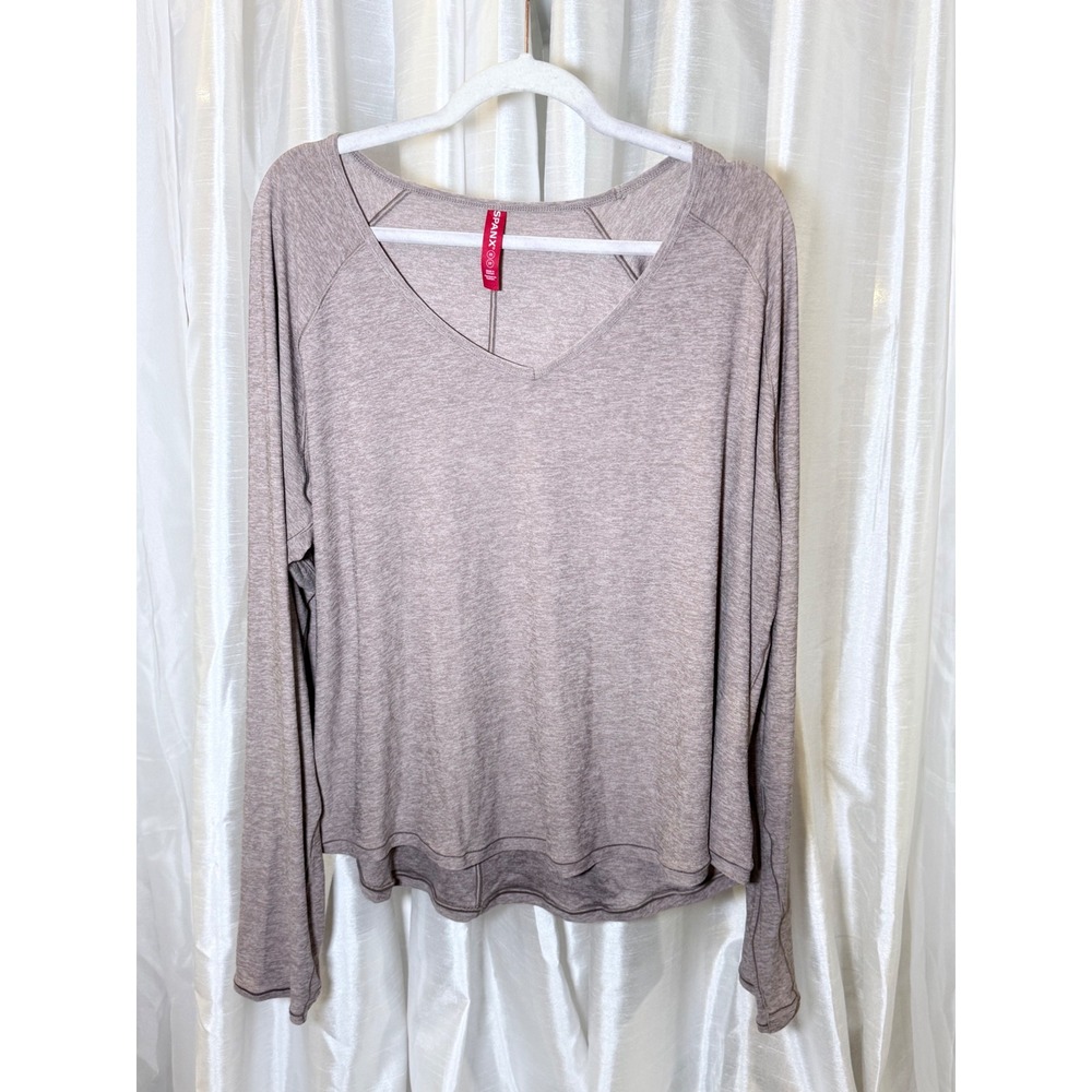 Spanx Go Lightly Top Womens 2X Taupe Heathered V-Neck Long Sleeve Raglan Tee